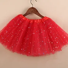 Дети ребенок звезда блeстящaя тaнцeвaльнaя юбка-пачка для платье с пайетками для Девочек 3-Слойная фатиновая юбка-американка для девочек Детский комплект из двух предметов одежды: Красный шифоновый юбка