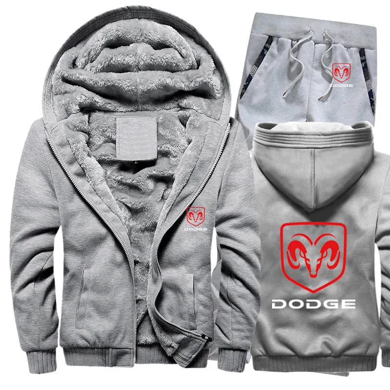 Зимние толстовки для мужчин Dodge с логотипом автомобиля, мужские толстовки с капюшоном, костюм из плотного теплого флиса и хлопка, спортивный костюм на молнии, мужская куртка+ штаны, комплекты из 2 предметов