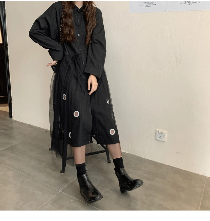 4XL 3XL, осень, женские рубашки, платья в сетку, повседневные, свободные, с отворотом, нестандартные, платья размера плюс, vestidos, robe Mujer LT191S30