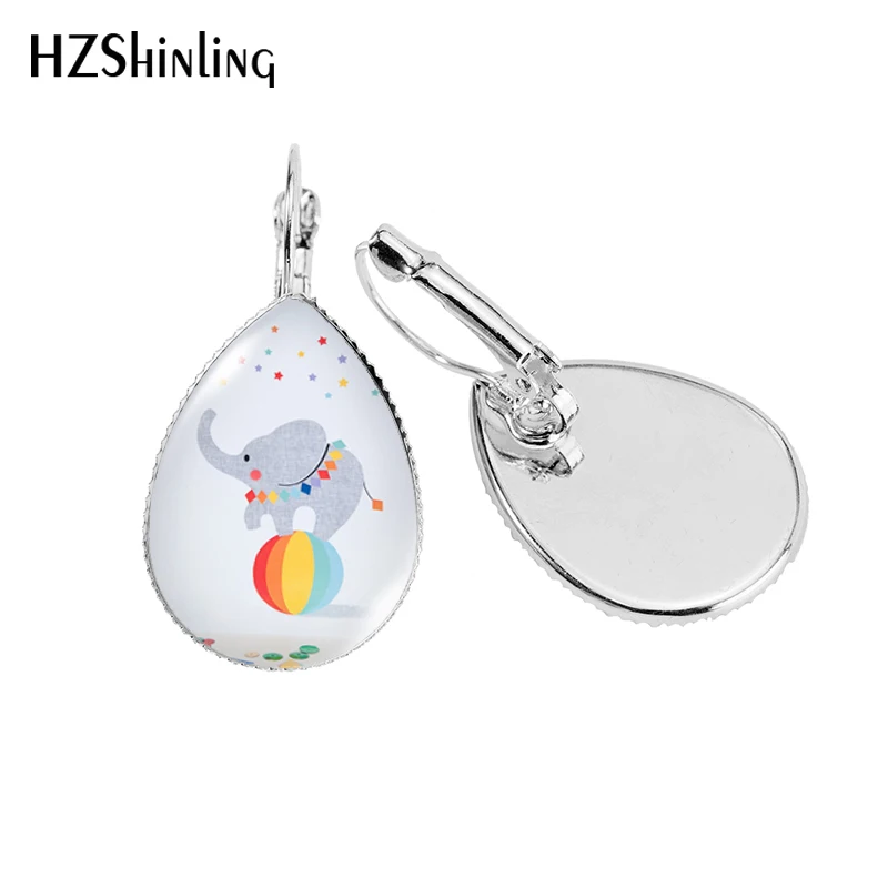 New Rainbow Elephant Tear Drop Ear Clip Animal Art Earring Clips Glass Dome Elephants Jewelry