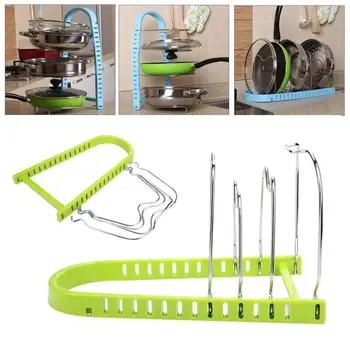 

Adjustable Pans Rack Organizer Stainless Steel Women ABS Durable Save Space Pot Lid Organizer Multifunction Frying Pan Rack