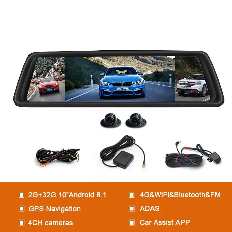 4CH камеры 360 градусов панорамный Автомобильный видеорегистратор 1" Android 5,1 gps Navi FHD зеркальный видеорегистратор ADAS 4G Wifi видеорегистратор - Название цвета: QVV9Plus 4CH 2G32G