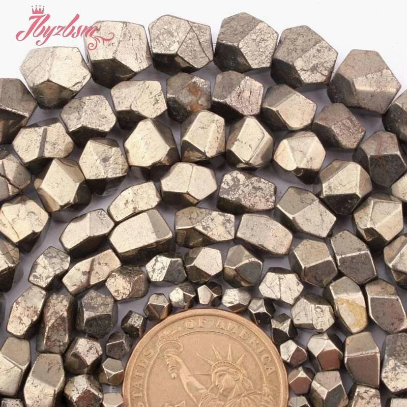4-6,6-7,7-8,8-9mm Irregular Faceted Pyrite Loose Beads Natural Stone Beads For DIY Necklace Bracelets Jewelry Making Strand 15