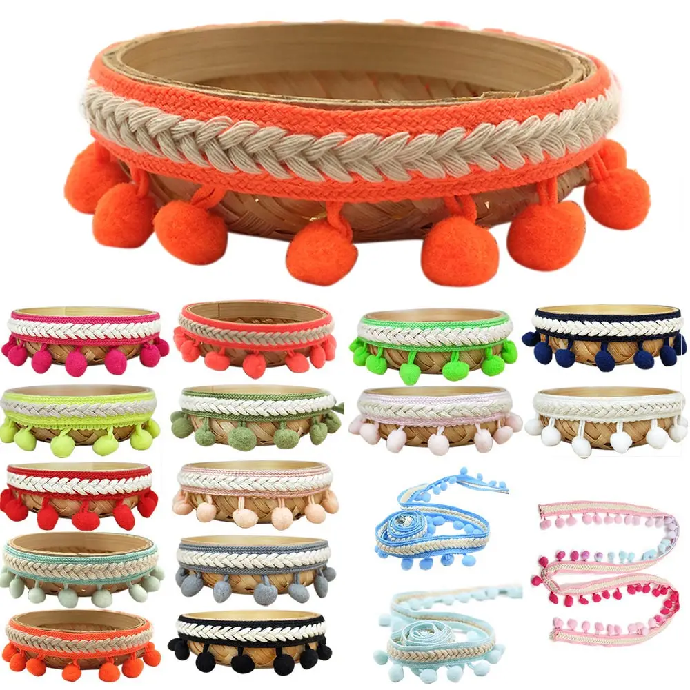 

polyester DIY Craft Polyester 5Yard/4.57m Vintage Embroidered Trim Ribbon 1.2cm Pom-pom Ball Fringe Ribbons Sewing Fabric Craft