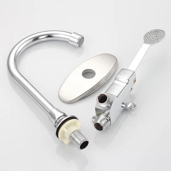 

1pc Switch Control By Floor Foot Pedal Valve Copper Bathroom Basin Faucet Single Cold Tap Hotel Water Faucet Pedal