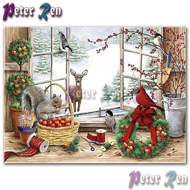 

5d animal Diamond Painting embroidery Squirrel Fruit Bird Wreath Square or round Mosaic Cross stitch Rhinestone Christmas gifts
