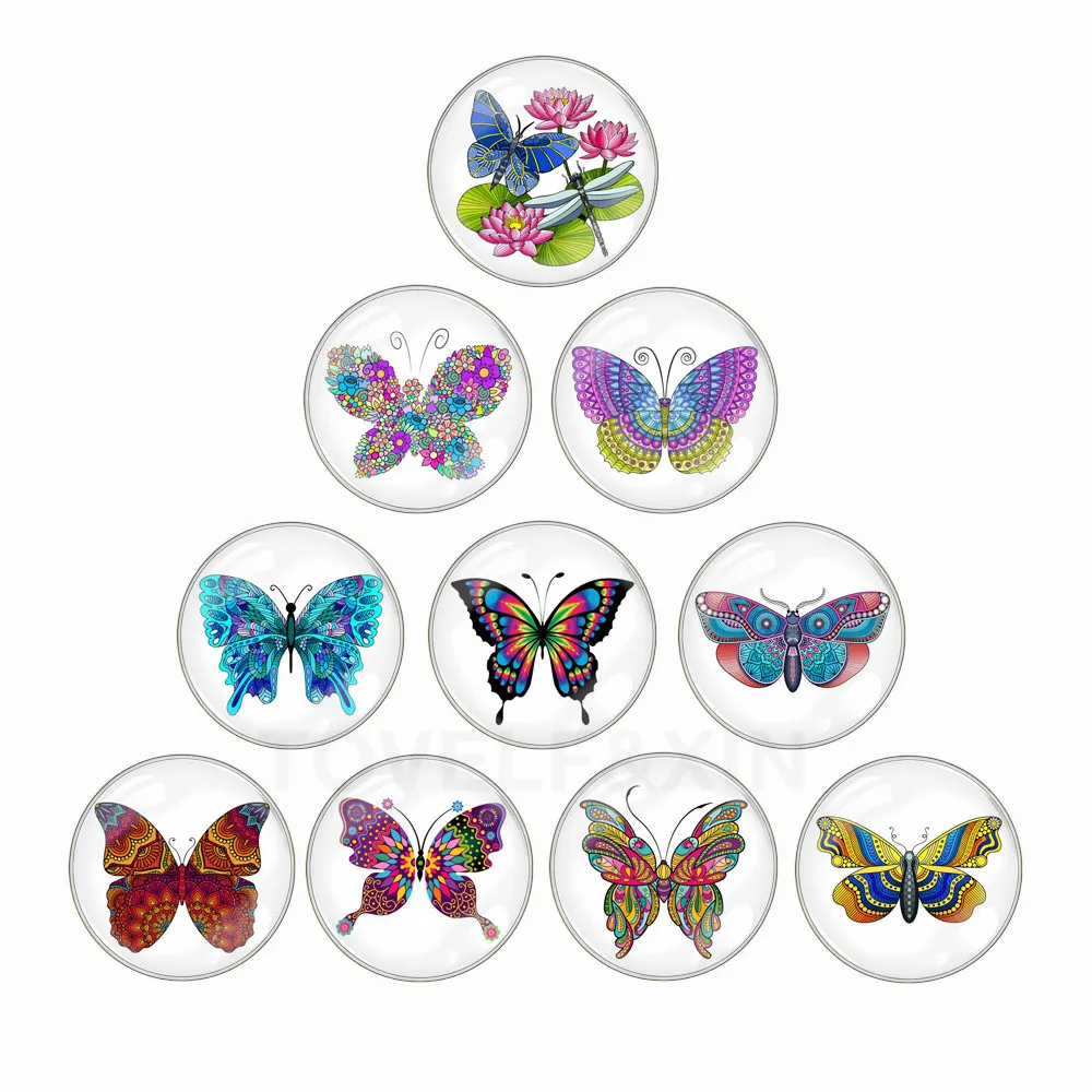 

Beautiful Animal Butterfly Art Patterns 10pcs Mixed 12mm/18mm Round Photo Glass Cabochon Demo Flat Back Making Findings Jewelry