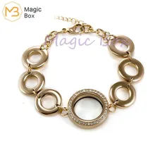 Из непромокаемой ткани с фокусным расстоянием 25 мм 316L Нержавеющая сталь однотонных и с украшением в виде кристаллов с плавающей медальон браслет из розового золота с регулировкой