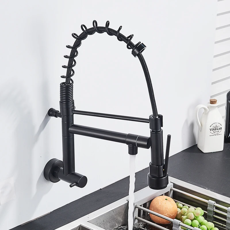 Kitchen Faucets Rozin Matte Black Pull Down Single Cold Water Dual Spouts 4 Colors Wall Mounted ABS Nozzle Crane