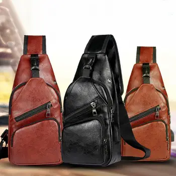 

Men Multi Pocket Zip Sports Sling Chest Bag Earphone Jack USB Shoulder Pouch
