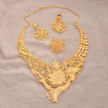 

Luxury Phoenix jewelry sets for women Dubai wedding gold color necklace earrings ring bridal Indian Nigeria African gifts set