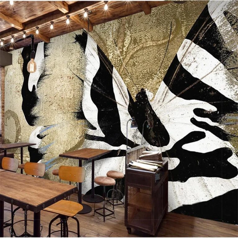 Beibehang-Custom-large-mural-fashion-home-improvement-black-and-white-modern-butterfly-abstract-art-retro-background (1)