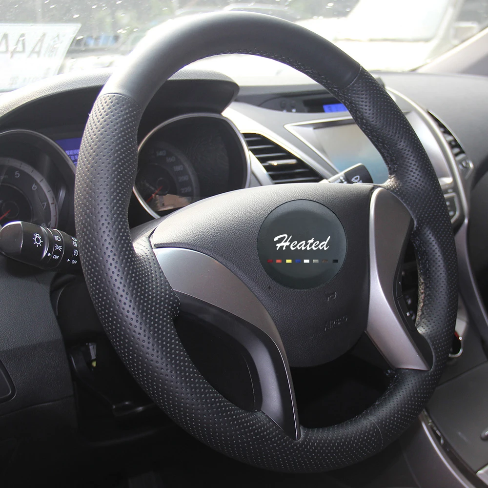 Оплетка на руль из микрофибры с подогревом для Hyundai Elantra 2011 2016 Avante i30 2012 2016|leather steering