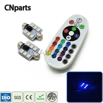 

Auto 1Pair Car Styling RGB Car LED Interior Light 6-SMD 5050 39mm Double Tip Auto car Reading Lamp bulb remote Accessories