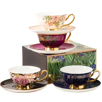 

New design fine bone china coffee cup set with gift box & 4 colors as picture home decorate coffee cup and saucer