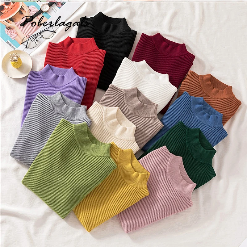 Женский облегающий свитер-водолазка эластичный вязаный мягкий пуловер в