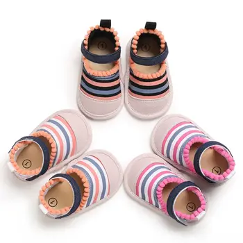 

Newborn Baby Shoes Boho Girl Striped Toddler First Walkers Booties Cotton Comfort Soft Anti-slip Infant Crib Shoes