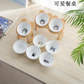 

Dog Bowl Cute Double Ceramic Drinking Pet General Cat Bowl High Base Cat Feeding Bowl Protection Cervical Spine Oblique