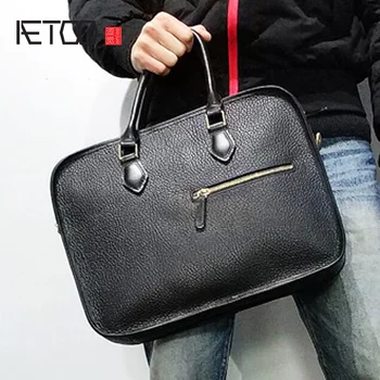 

AETOO Leather minimalist briefcase, men's handbag, business handmade leather men's cross-shoulder bag