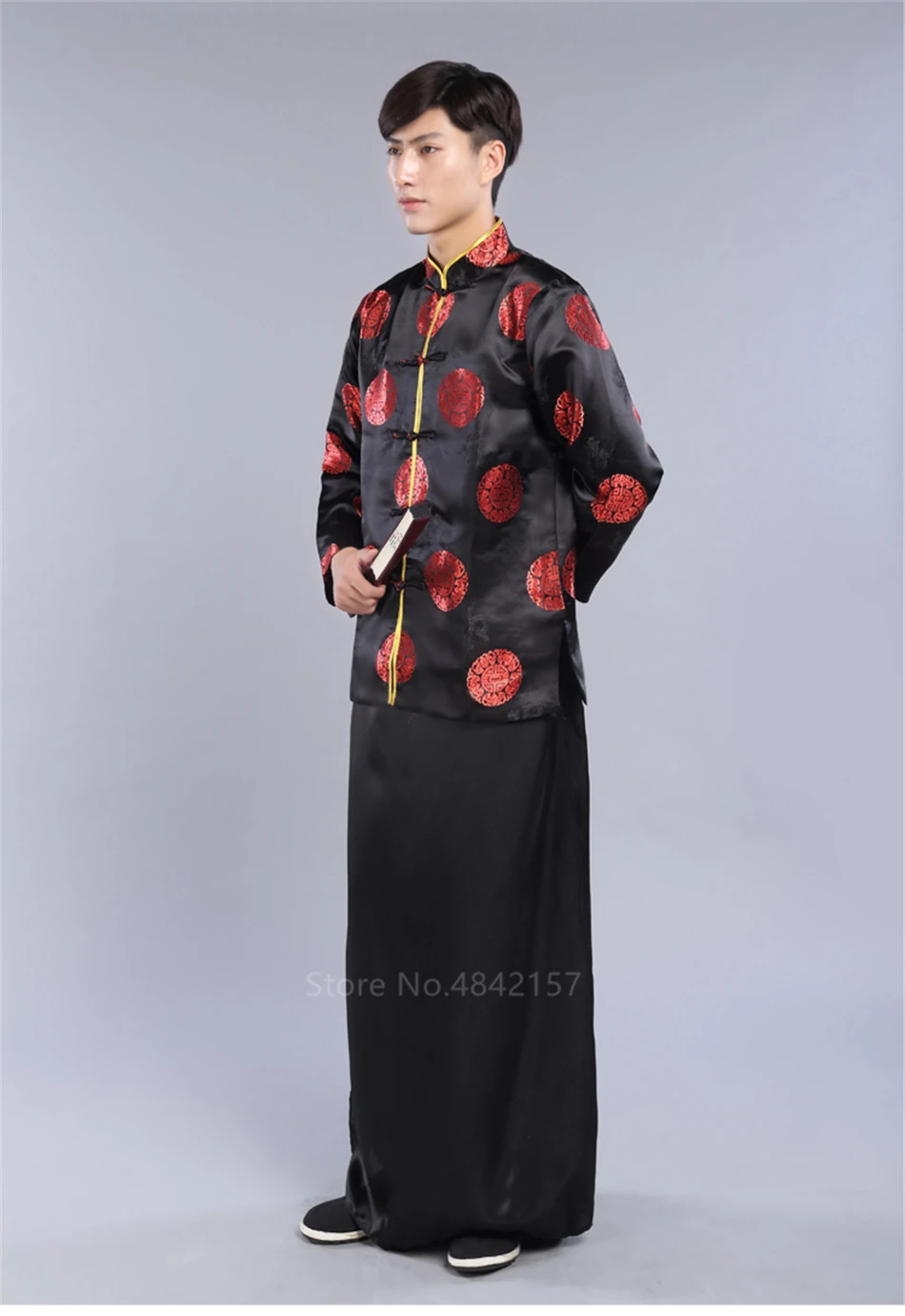 Традиционный китайский винтажный костюм из атласа, древний костюм, новогодний костюм Тан, костюм с вышивкой, униформа кунг-фу для мужчин, Hanfu