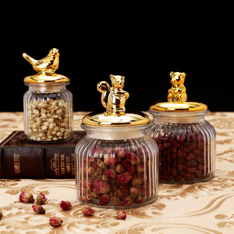 Glass Jars with Cover, Sealed Cans, Kitchen Food Storage Bottles, Creative Spice Jars, Candy Storage Bank, Tea Box Storage 3