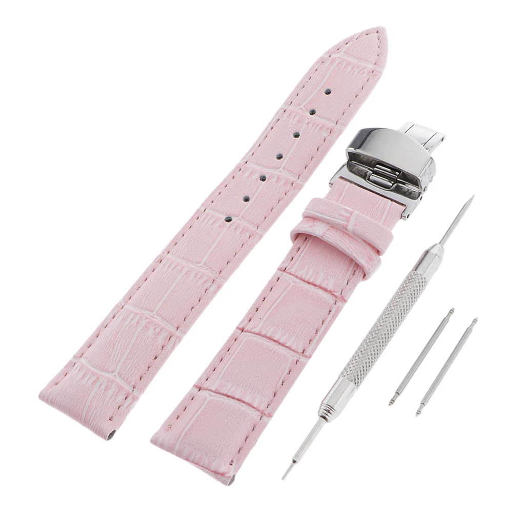 

Men's Leather Wrist Watch Band Deployment Buckle Replacement Strap 18-24mm