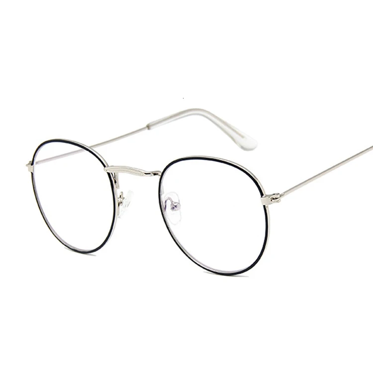 Круглые лучи, прозрачные очки, оправа для мужчин и женщин, поддельные очки, винтажные оптические очки для близорукости, оправы для очков, женские ретро очки - Цвет оправы: Silver black Trans
