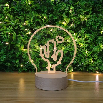 

Nordic Modern Style Cactus Design Lampe De Wood Base 3D Night Light