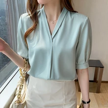 

Plus size OL office Women Tops and Blouse Vintage Short Sleeve Chiffon Tops Blusas Mujer De Moda 2022 Elegant Summer Blouses