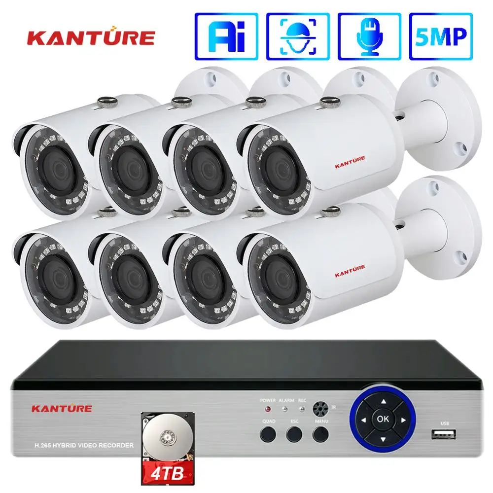 KANTURE H.265 + распознавание лица 8CH 5MP POE камера безопасности Система аудио IP наружная