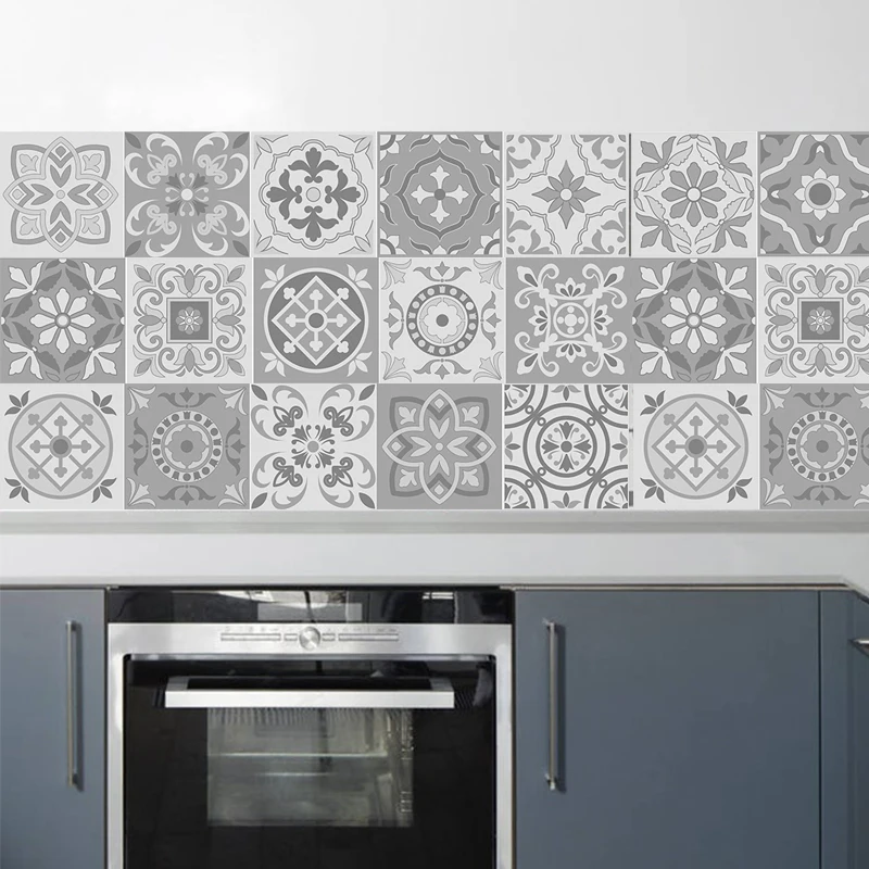 

Retro European DIY PVC Waterproof Wall Decals Art Furniture Bathroom Kitchen Backsplash Tile Sticker Gray Waist Line