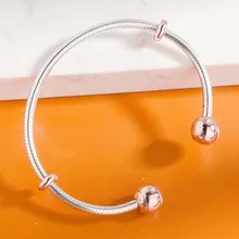 925 пробы серебряный браслет из розового золота с цепочкой в стиле змеи, Открытый браслет для запястья, подходит для украшения из бисера, ювелирные изделия в европейском стиле