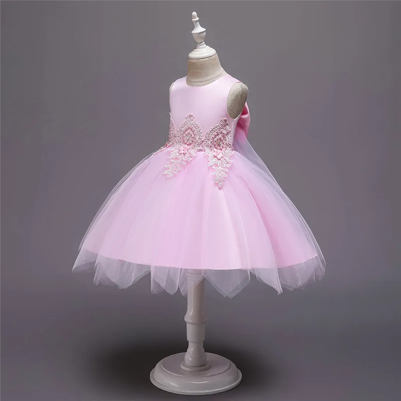 Кружевное платье-пачка принцессы с большим бантом и открытой спиной; вечернее платье на свадьбу; детская одежда с цветочным узором для девочек; детская праздничная одежда для девочек