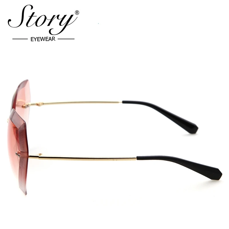 Женские солнцезащитные очки без оправы STORY роскошные брендовые розовые с