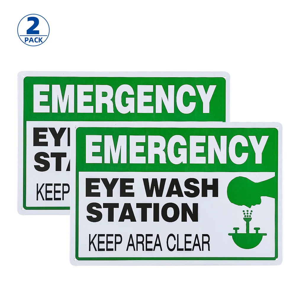 

2 Pack Eye Wash Station Sign, Emergency Sign, 8"x12" UV Protected, Holes Included, Easy to Mount, Weather Resistant
