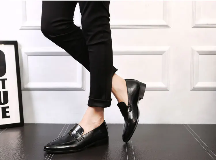ERRFC/мужские повседневные кожаные туфли в британском стиле Классические офисные туфли с острым носком без шнуровки Мужские красные, синие, коричневые размеры 38-48