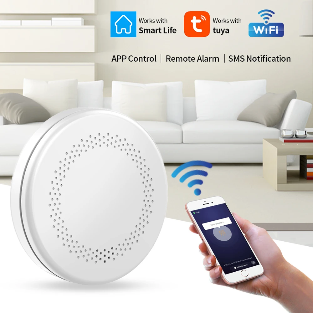 Smoke Detector Tuya Smart Home Connected WLAN AA Battery Fire Detector Test Winner Wi-Fi Fire Complies with EN 14604