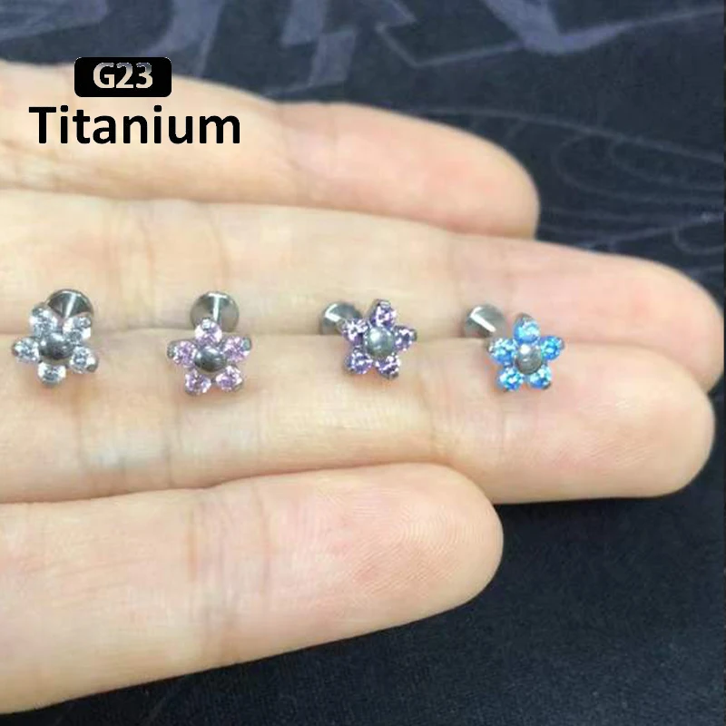 Jewseen Orecchini A Fiore Per Cartilagine In Titanio G23 Con Zirconi - Flat Back, 16g (1,2 Mm) X 8 Mm - 4