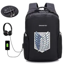Аниме атака на Титанов рюкзак USB зарядка Рюкзак студенческий школьный рюкзак Подростковая сумка для ноутбука противоугонные сумки 14 стилей