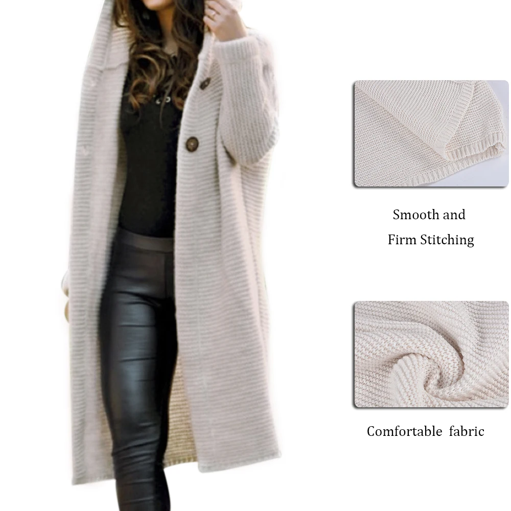 Женский длинный кардиган Однотонный свитер с капюшоном осеннее теплое плотное длинное пальто зимнее вязаное пальто плюс размер 5XL повседневная трикотажная одежда