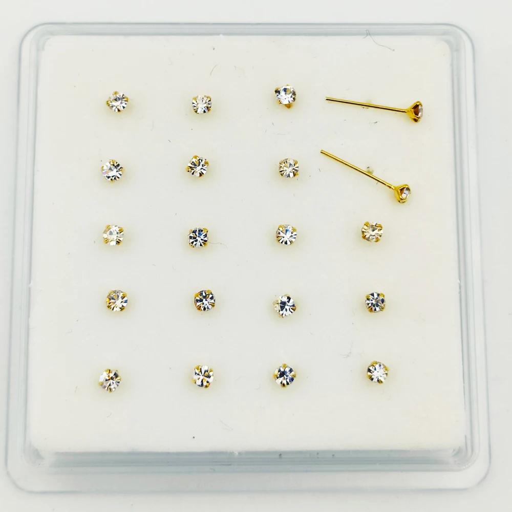 24G 100% 2.5mm 크리스탈 코 핀 스터드 남여 인도 코 피어싱 쥬얼리 20 개/갑