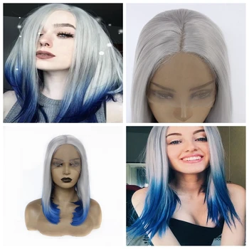 

Gray Ombre Wig Middle Part Synthetic Lace Front Wig High Temperature Hair Short Bob Wigs for Women Natural Hairline Wigs