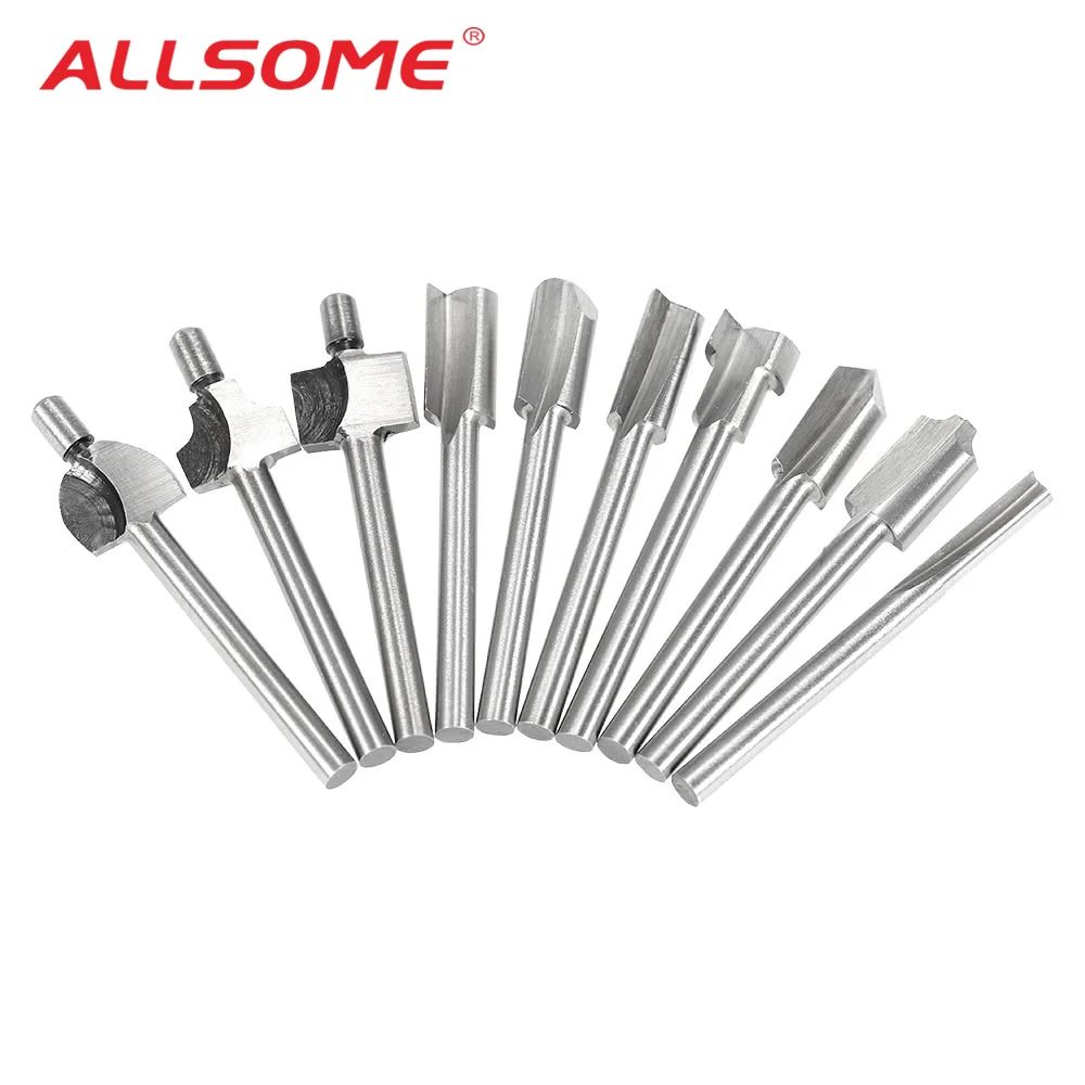 

10PCS 1/8" HSS Shank Woodworking Mini Router Bits Set 3.2mm Wood Cutter Milling Bit for Rotary Tool Wood Plastic Deburring