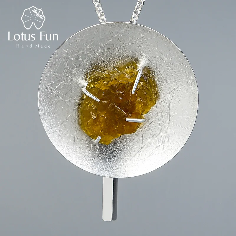 Lotus Fun реальные 925 пробы серебро натуральный драгоценный камень ювелирные украшения Личность Круглый цепочки и ожерелья с подвеск - Цвет камня: Yellow