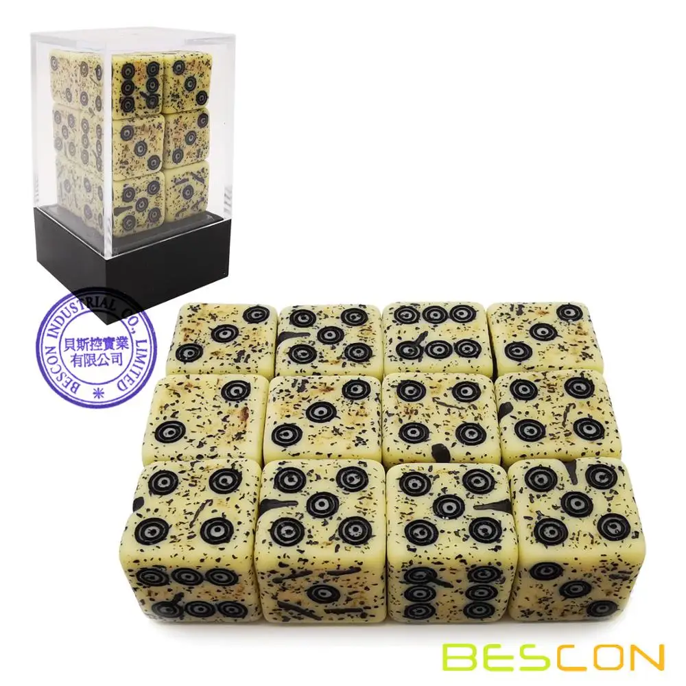 Bescon Old Looking Ancient Bone Dice D6 16mm 12pcs Set, 16mm Six Sided Die (12) Block of Stone Dice 4