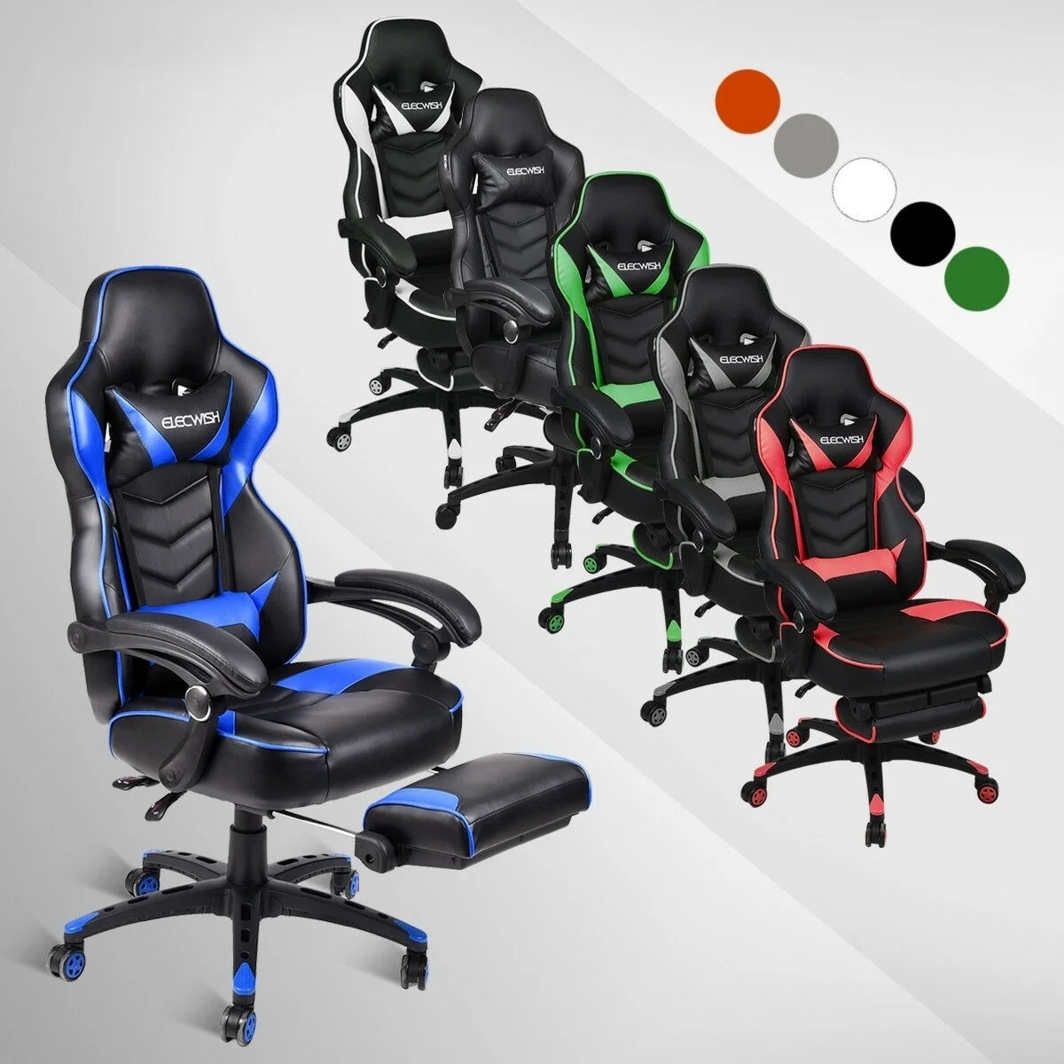 

High Back Ergonomic Swivel Gaming Chair Racing Style Adjustable Recline Footrest