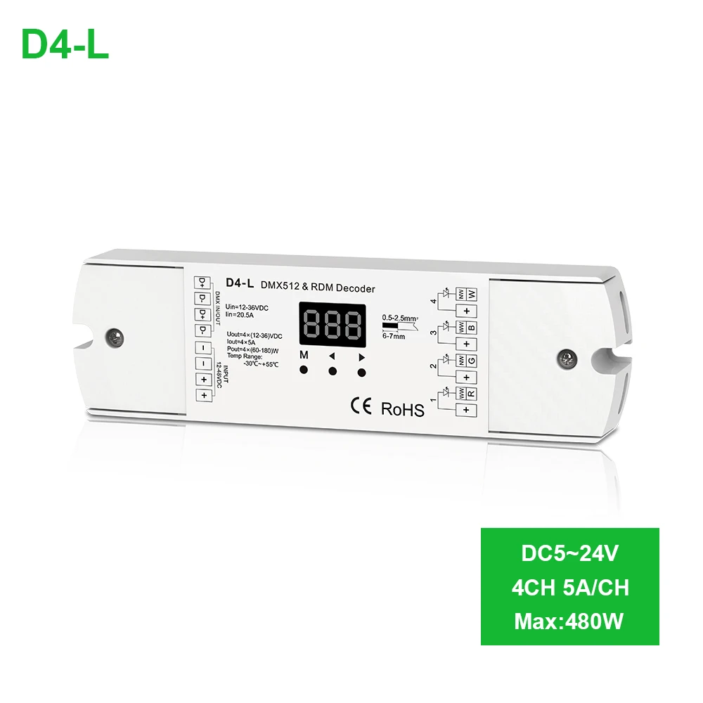 D4-L(5A CV) DC12V-48V 4 канала 4CH ШИМ постоянного напряжения постоянного тока декодер DMX512 светодиодный контроллер для RGB светодиодный свет полосы с дисплеем - Цвет: D4-L(5A CV)
