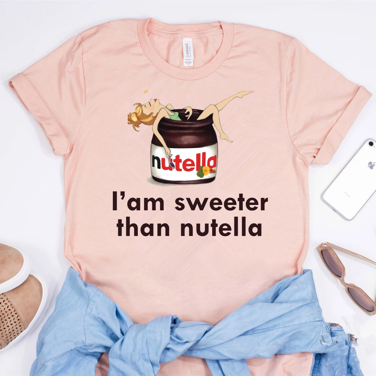 Забавная футболка с надписью I'm swetter Than Nutella для девочек Милая принтом