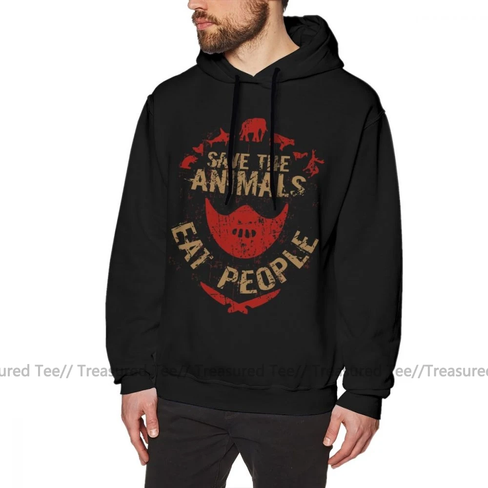 Толстовка Hannibal Save The animals, EAT PEOPLE, толстовки, зимние мужские пуловеры, худи, красная хлопковая уличная одежда, XXL, длинные толстовки - Цвет: Black