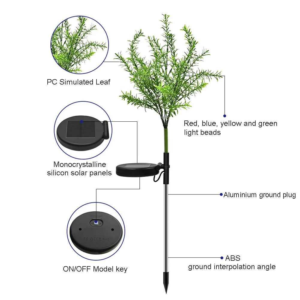 15LEDs Solar Power Simulation Christmas Tree Decorative Easy Install Landscape Lawn Light Party Colorful Garden Durable Outdoor